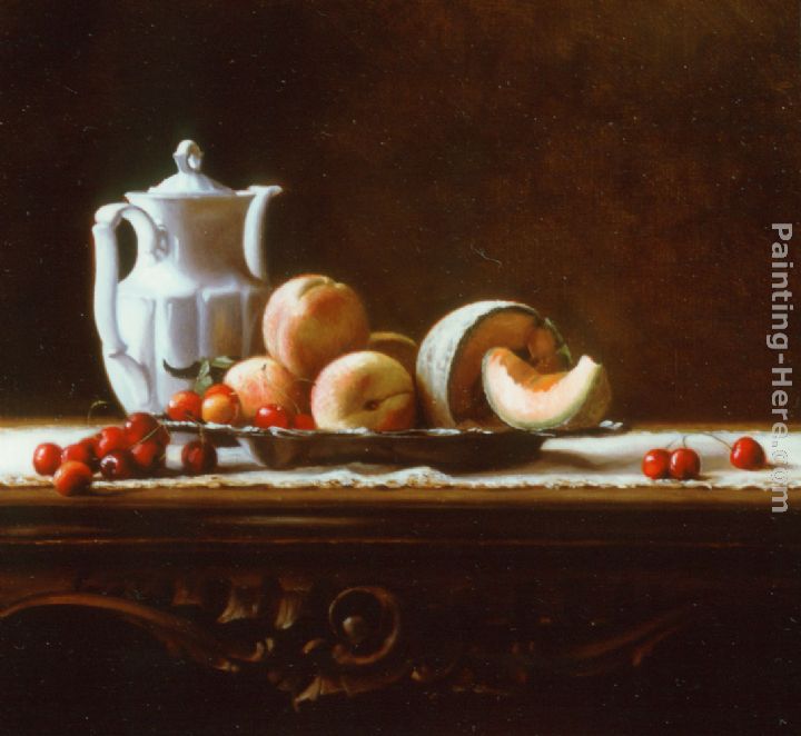 Still Life with Cherries, Peaches, and Melon painting - Maureen Hyde Still Life with Cherries, Peaches, and Melon art painting